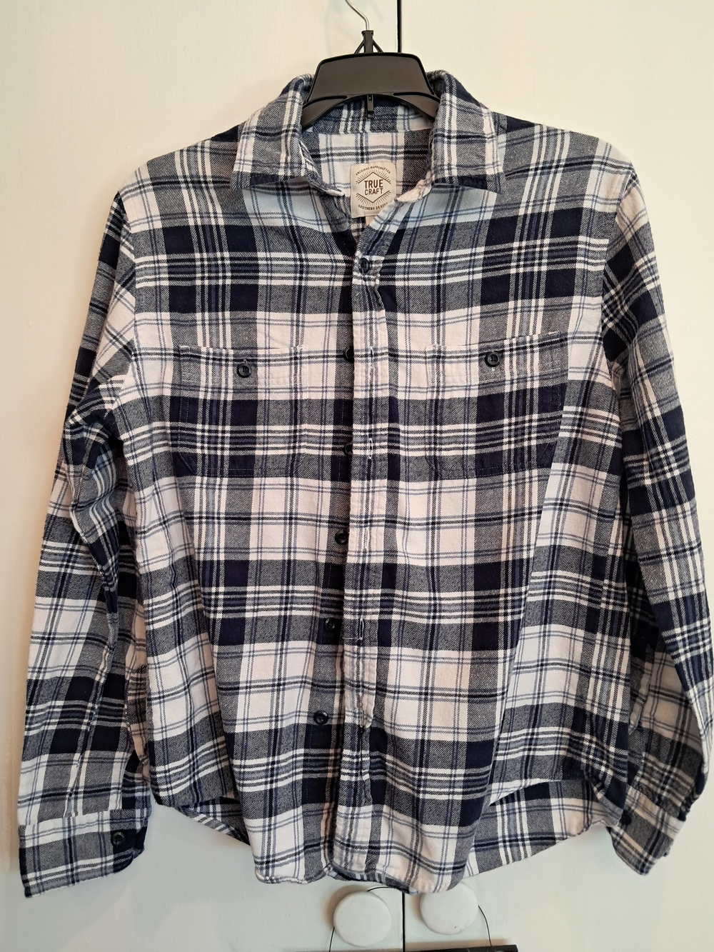 True Craft Navy and White Plaid Button-Down Shirt